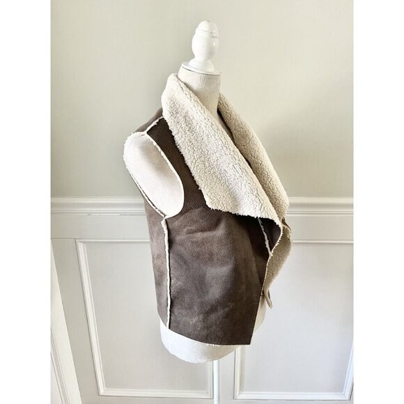 Jack By BB Dakota XS Brown Faux Suede & Sherpa Open Front Sleeveless Vest - Picture 3 of 6